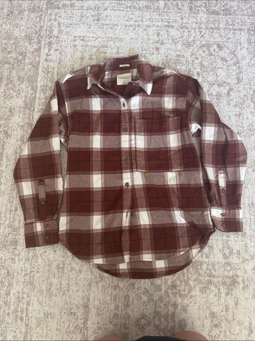 Abercrombie & Fitch Women's Plaid Button-Down Shirt - Burgundy & White